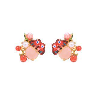 Simple And Elegant Plated Gold Enamel Butterfly Flower Stud Earrings With Cubic Zirconia Golden - One Size