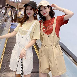 Set: Short-sleeve Lettering T-shirt + Wide-leg Jumper Shorts
