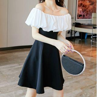 Off-shoulder Paneled Mini A-line Dress