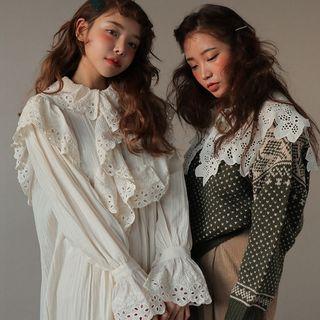 Bell-sleeve Midi Lace Dress White - One Size