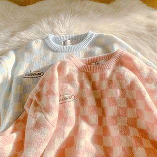 Plaid Wide Knit Top