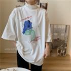Printed Mock-turtleneck 3/4-sleeve T-shirt
