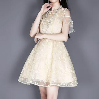 Organza Open Shoulder Short-sleeve Dress
