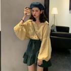 Lantern-sleeve Blouse / Mini A-line Skirt