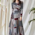 Long-sleeve Pattern Panel Dress