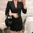 Striped Single-breasted Long-sleeve Dress