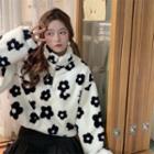 Half-zip Floral Fleece Sweatshirt Black & White - One Size