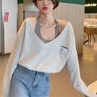 Mock Two Piece V-neck Cropped Sweatshirt