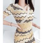 Chevron Knit Crop Top & Midi Skirt Set Yellow - One Size