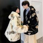 Couple Matching Bear Print Fleece Zip-up Hoodie