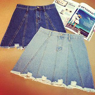 Distressed Denim A-line Skirt