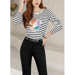 Letter Printed Stripe T-shirt