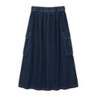 Pocket Detail Denim Midi A-line Skirt Dark Blue - One Size