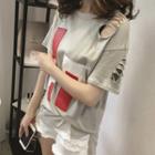 Short-sleeve Ripped Paneled T-shirt