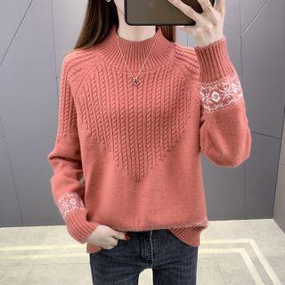 Jacquard Panel Mock-neck Knit Top