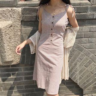 Check Strappy A-line Dress