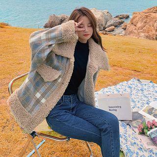 Checked Fleece-lined Button Jacket
