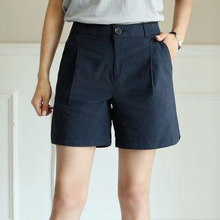 Pleated-front Round-hem Shorts