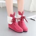 Hidden Wedge Fleece Lace Up Short Boots