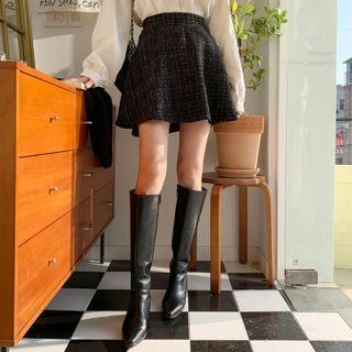 Zip-back Tweed Flared Miniskirt