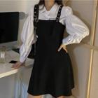 Puff-sleeve Shirt / Plain Mini Overall Dress