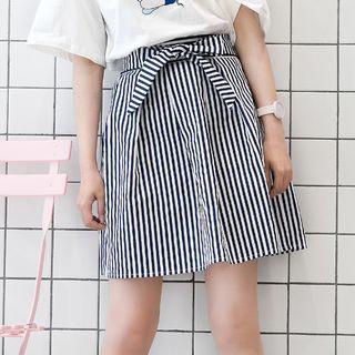 Bow Pinstripe A-line Skirt