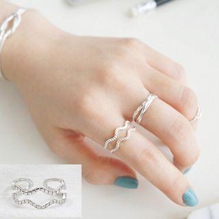 925 Sterling Silver Wavy Open Ring Adjustable - 925 Sterling Silver - White Gold - One Size