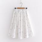 Floral Embroidery A-line Skirt White - One Size