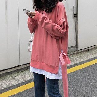 Mock Two-piece Ribbon-accent Sweatshirt