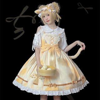 Spaghetti Strap Mini A-line Dress / Blouse / Headband / Fluffy Tail / Pannier / Set
