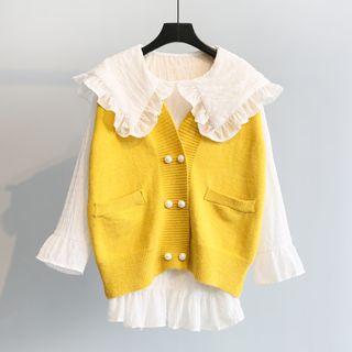 Long-sleeve Blouse / Knit Vest / Set