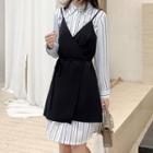 Striped Long-sleeve Shirt / Strappy A-line Dress