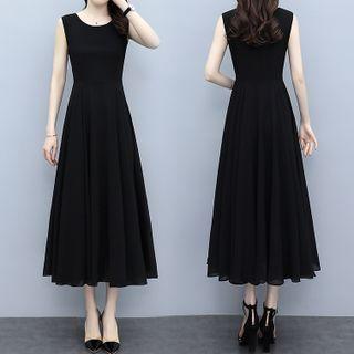 Sleeveless Plain Chiffon Midi A-line Dress