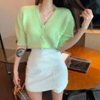 Plain Short-sleeve Cardigan Green - One Size