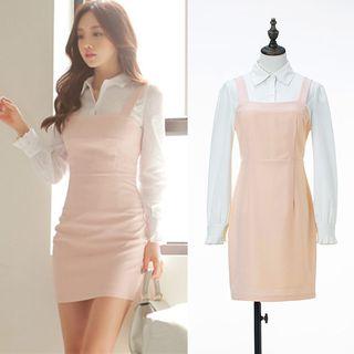 Set: Plain Shirt + Sheath Pinafore Dress