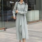 Tie-waist Asymmetric Hem Plain Midi Dress Green - One Size