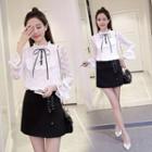Set: Lace Ruffle Blouse + A-line Skirt