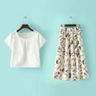 Set: Short-sleeve Top + Printed Midi Skirt