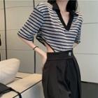 Short-sleeve Striped T-shirt Stripes - Gray & Black - One Size