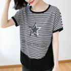 Striped Panel Star Print Short-sleeve T-shirt