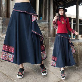 Asymmetric Ruffle Panel A-line Skirt