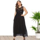 Plus Size Sleeveless Lace Panel Chiffon A-line Dress