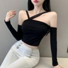 Long-sleeve Off-shoulder Fitted Crop Top