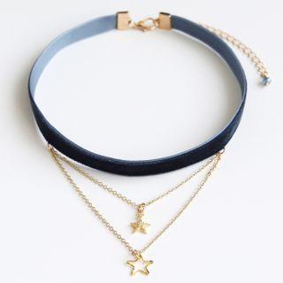 Alloy Star Pendant Layered Velvet Choker