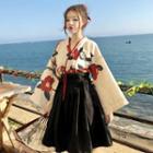 Long-sleeve Floral Print Wrap Top / Midi / Maxi A-line Skirt