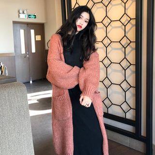 Open Front Long Cardigan / Sleeveless Midi Dress