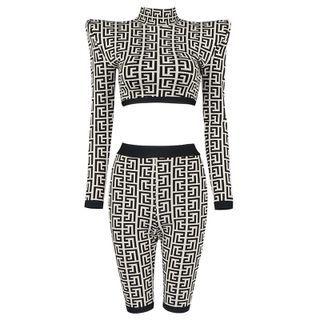 Set: Long-sleeve Padded Pattern Top + Shorts