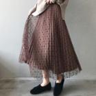 Dotted Mesh Midi A-line Pleated Skirt