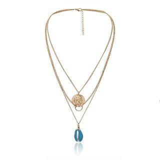 Alloy Coin & Shell Pendant Layered Necklace 2407 - Gold - One Size