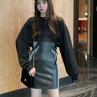 Cropped Drawstring Pullover / Sequined Camisole Dress